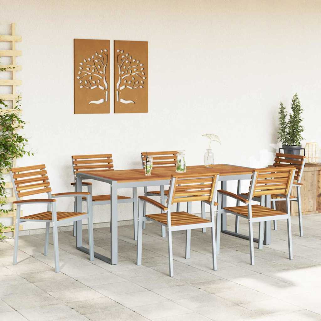 Hage Spisegruppe 7 pcs Grå Solid akasietre