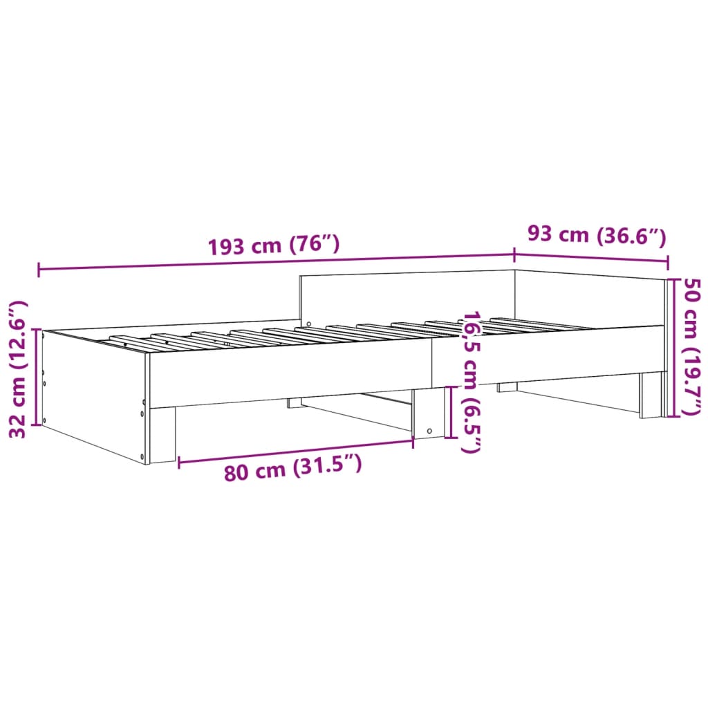Sengeramme uten madrass sonoma eik 90x190 cm konstruert tre