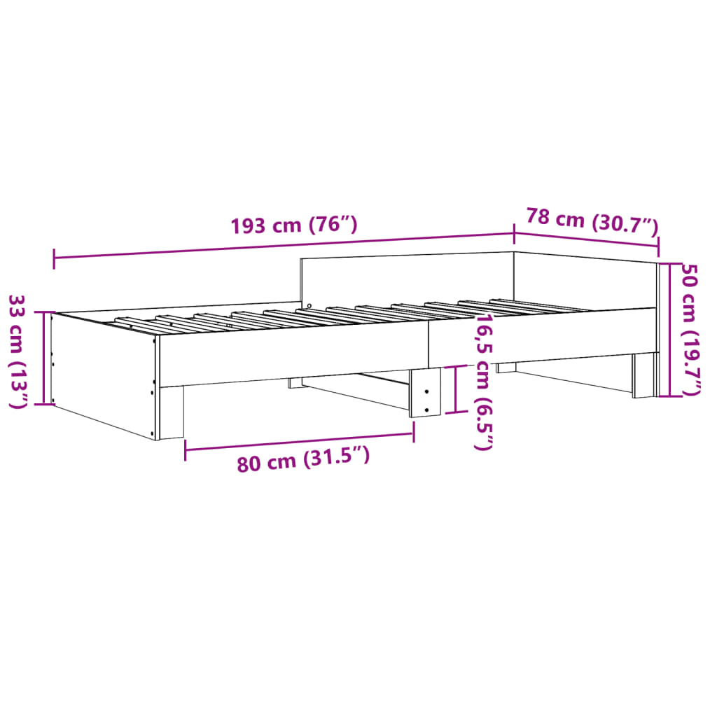 Sengeramme grå sonoma 75x190 cm konstruert tre