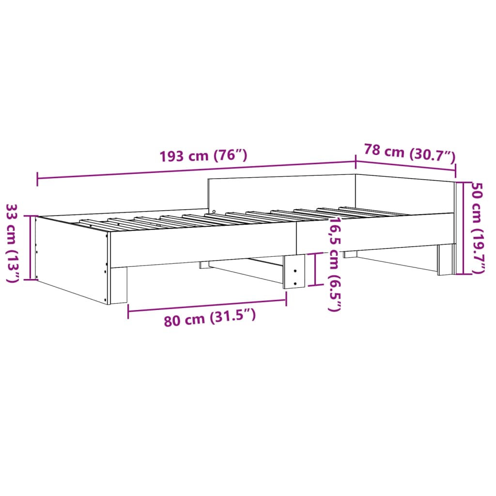 Sengeramme uten madrass brun eik 75x190 cm konstruert tre