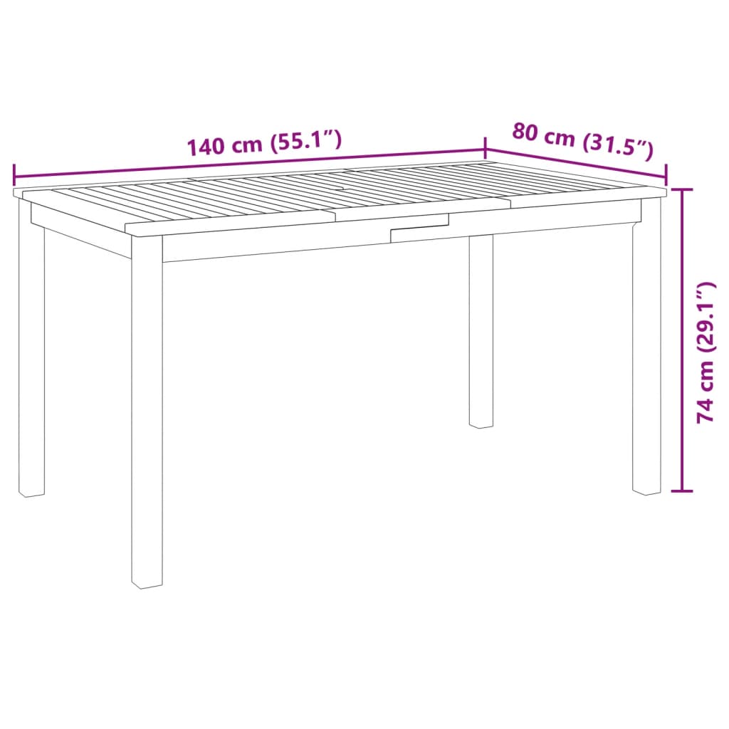 Hagespisegruppe 5 deler 140x80x74 cm heltre akasie