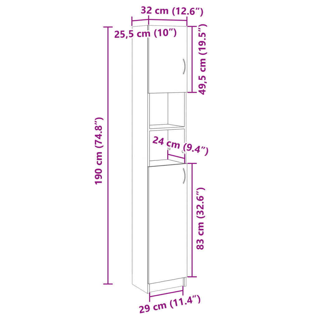 Baderomsskap sonoma eik 32x25,5x190 cm sponplate