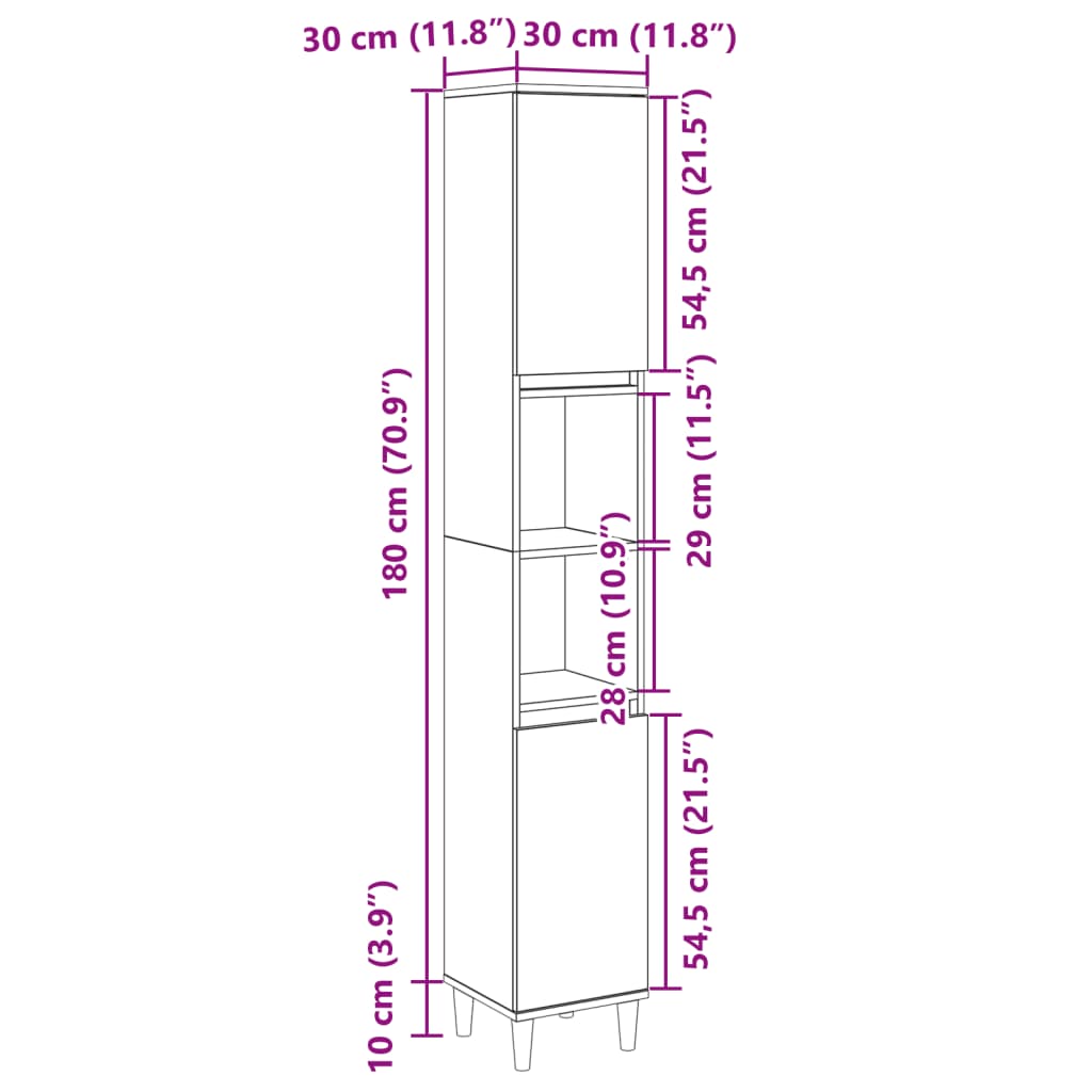 Baderomsskap sonoma eik 30x30x190 cm konstruert tre