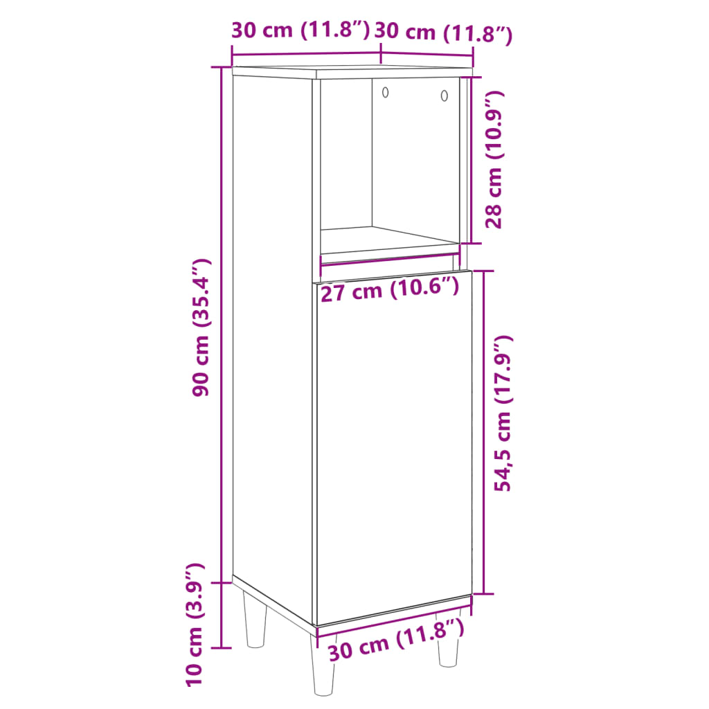 Baderomsskap sonoma eik 30x30x100 cm konstruert tre