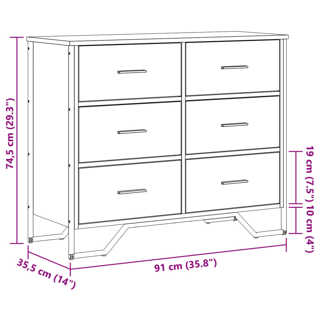 Kommode sonoma eik 91x35,5x74,5 cm konstruert tre