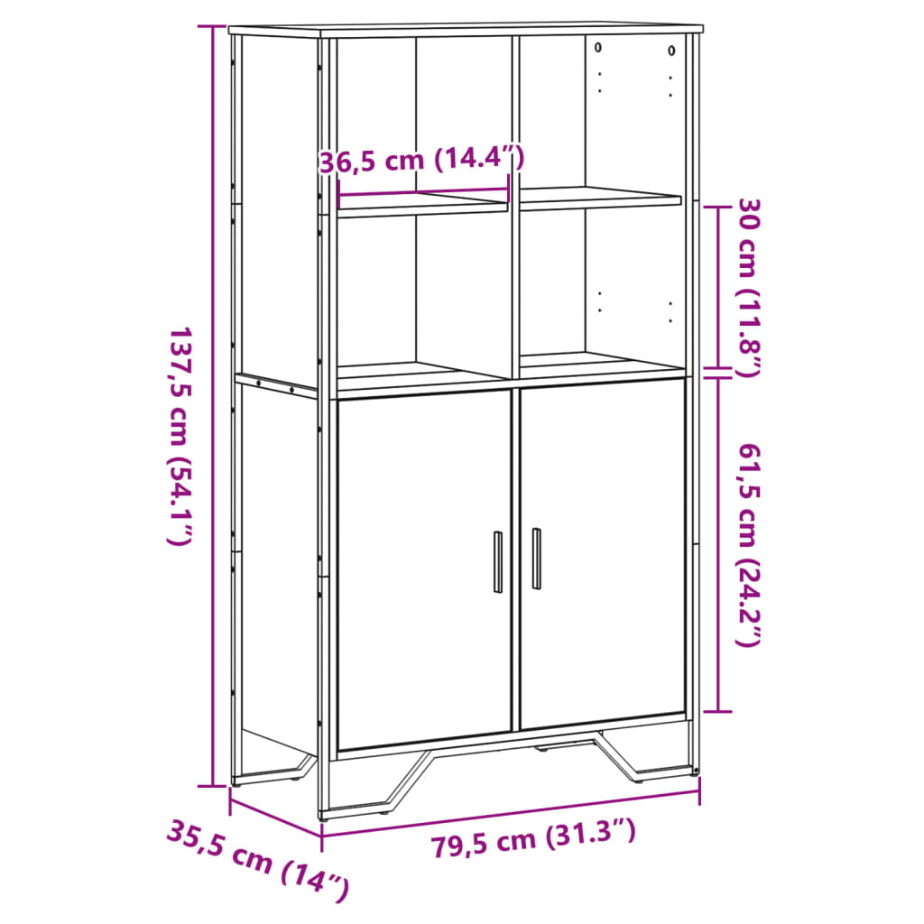 Highboard svart 79,5x35,5x137,5 cm konstruert tre