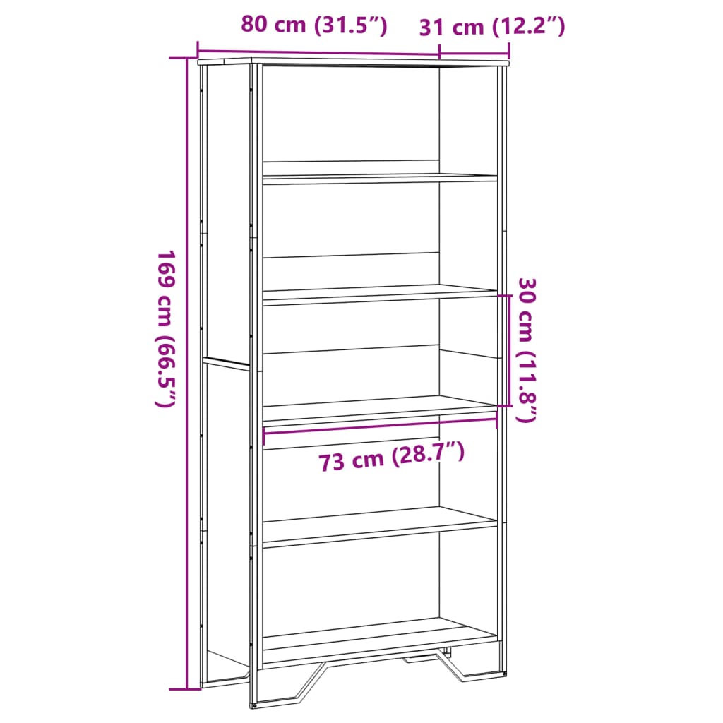 Bokhylle brun eik 80x31x169 cm konstruert tre