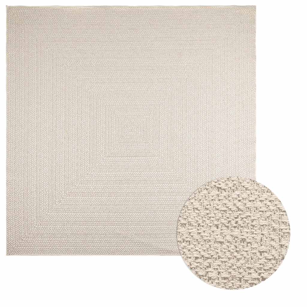 Teppe ZIZUR kremhvit 240x240cm jute-utseende innendørs&utendørs