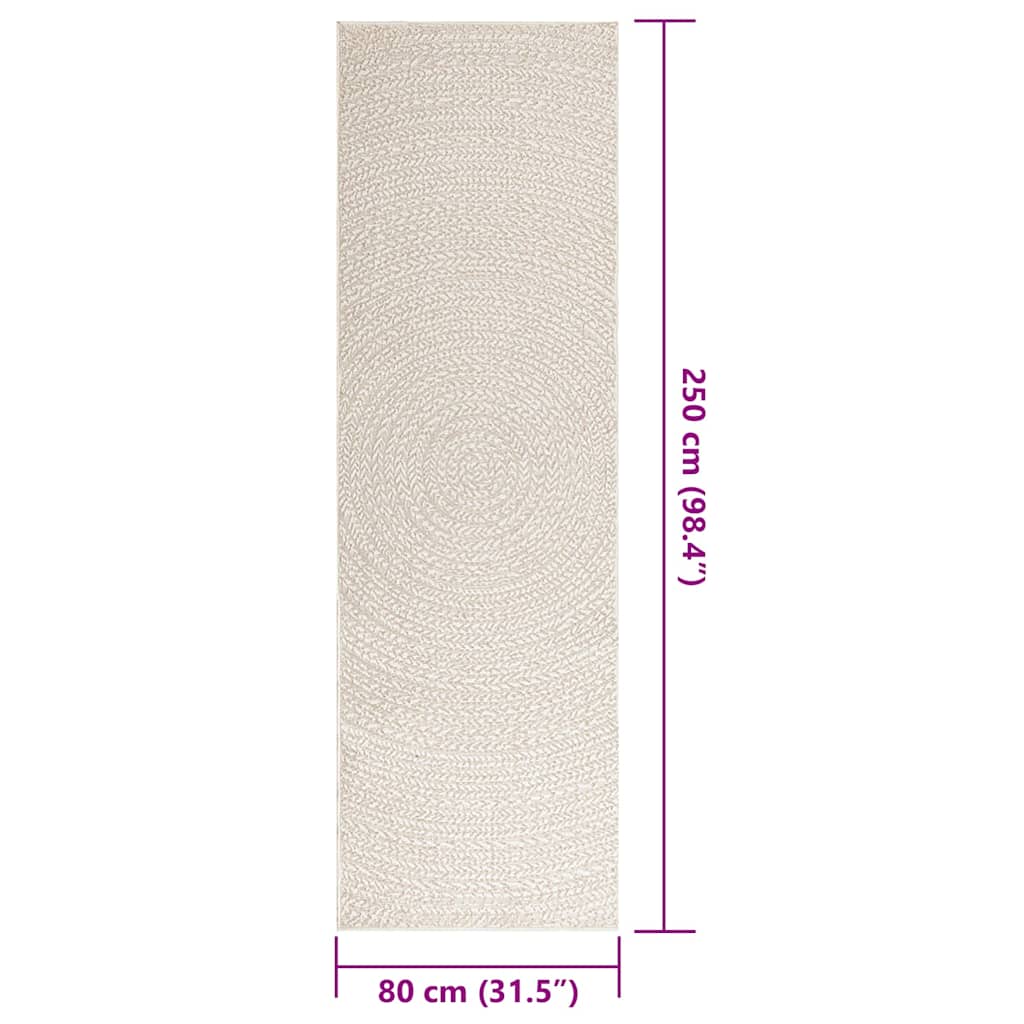 Teppe ZIZUR kremhvit 80x250 cm jute-utseende innendørs&utendørs