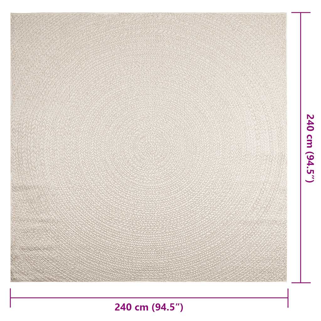 Teppe ZIZUR kremhvit 240x240cm jute-utseende innendørs&utendørs