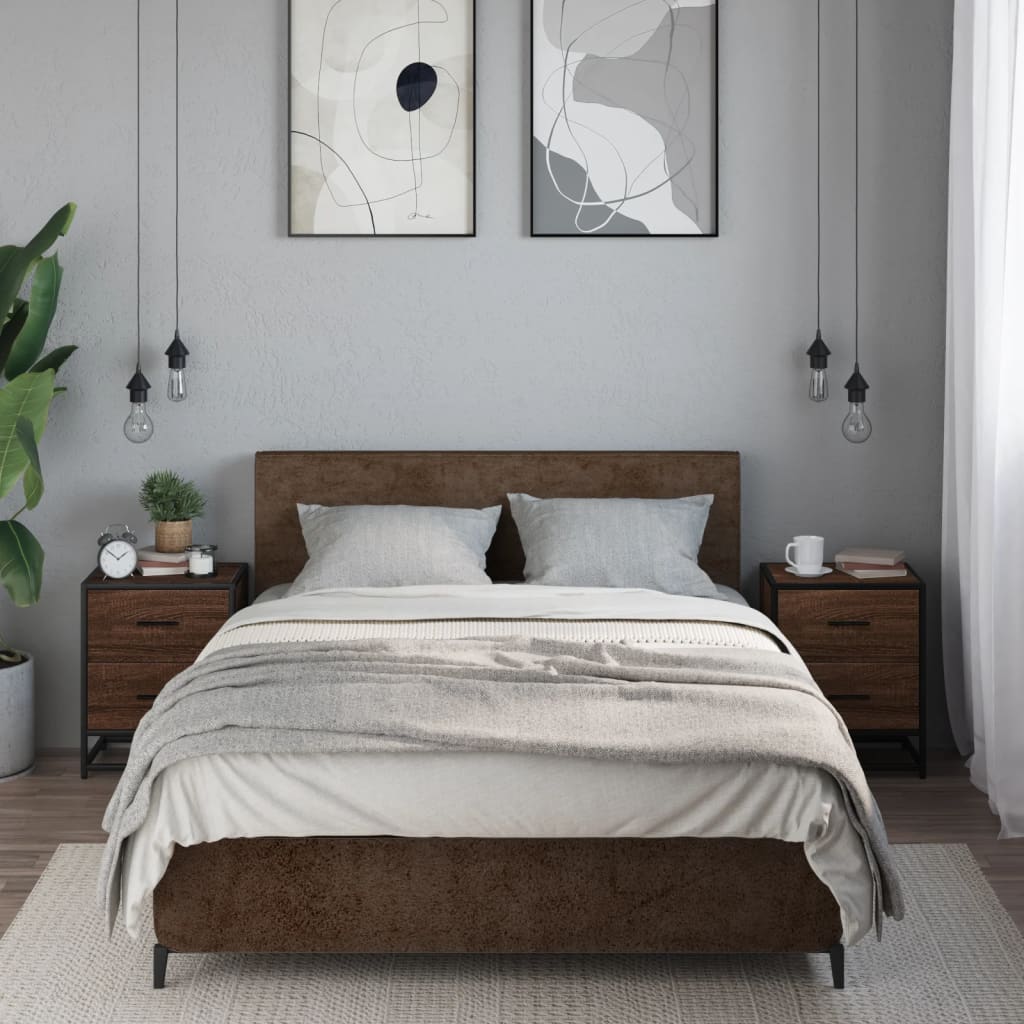 Nattbord 2 stk brun eik 40x31x50 cm konstruert tre