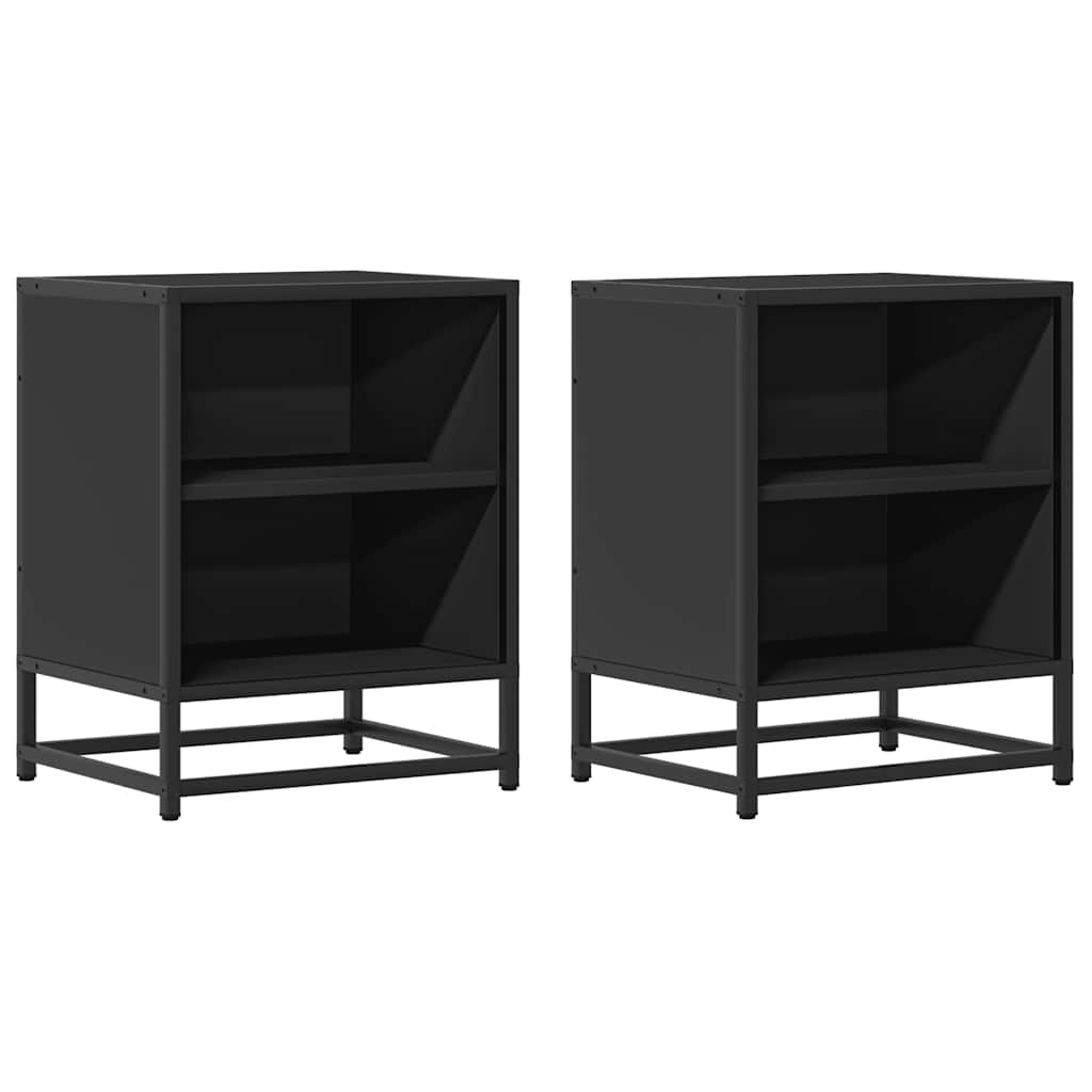 Nattbord 2 stk svart 40x31x50 cm heltre furu og metall