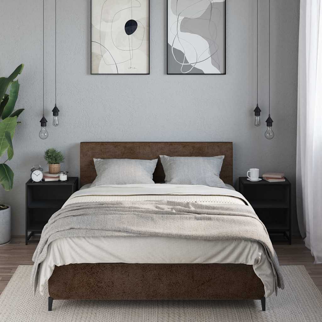 Nattbord 2 stk svart 40x31x50 cm heltre furu og metall