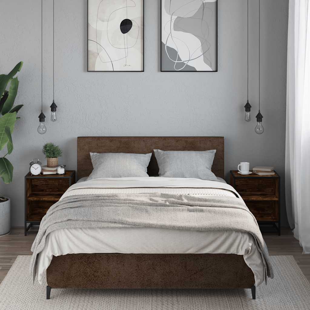 Nattbord 2 stk røkt eik 40x31x50 cm konstruert tre og metall
