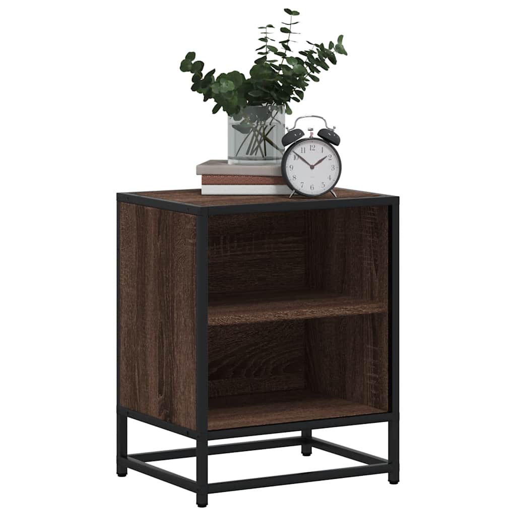 Nattbord 2 stk brun eik 40x31x50 cm konstruert tre og metall