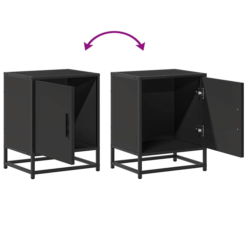 Nattbord 2 stk svart 40x31x50 cm heltre furu og metall