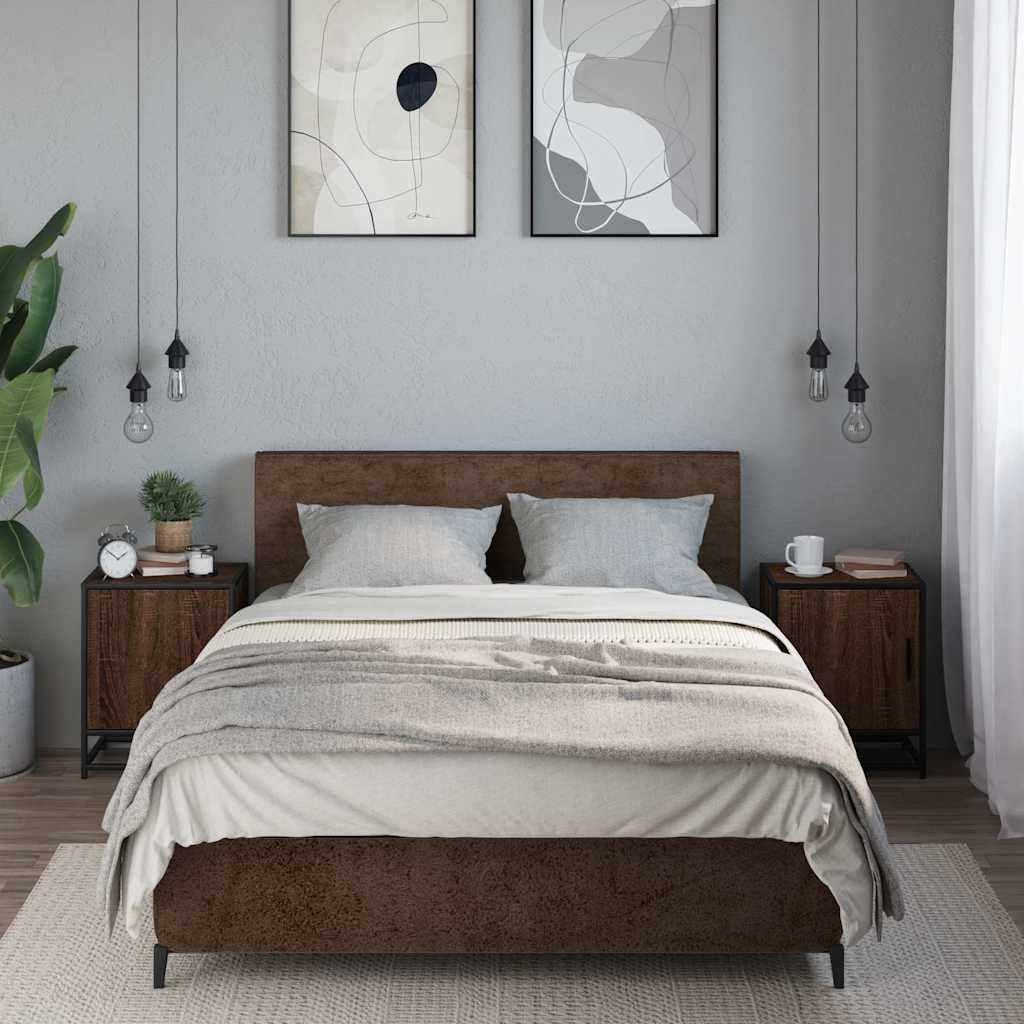 Nattbord 2 stk brun eik 40x31x50 cm konstruert tre og metall
