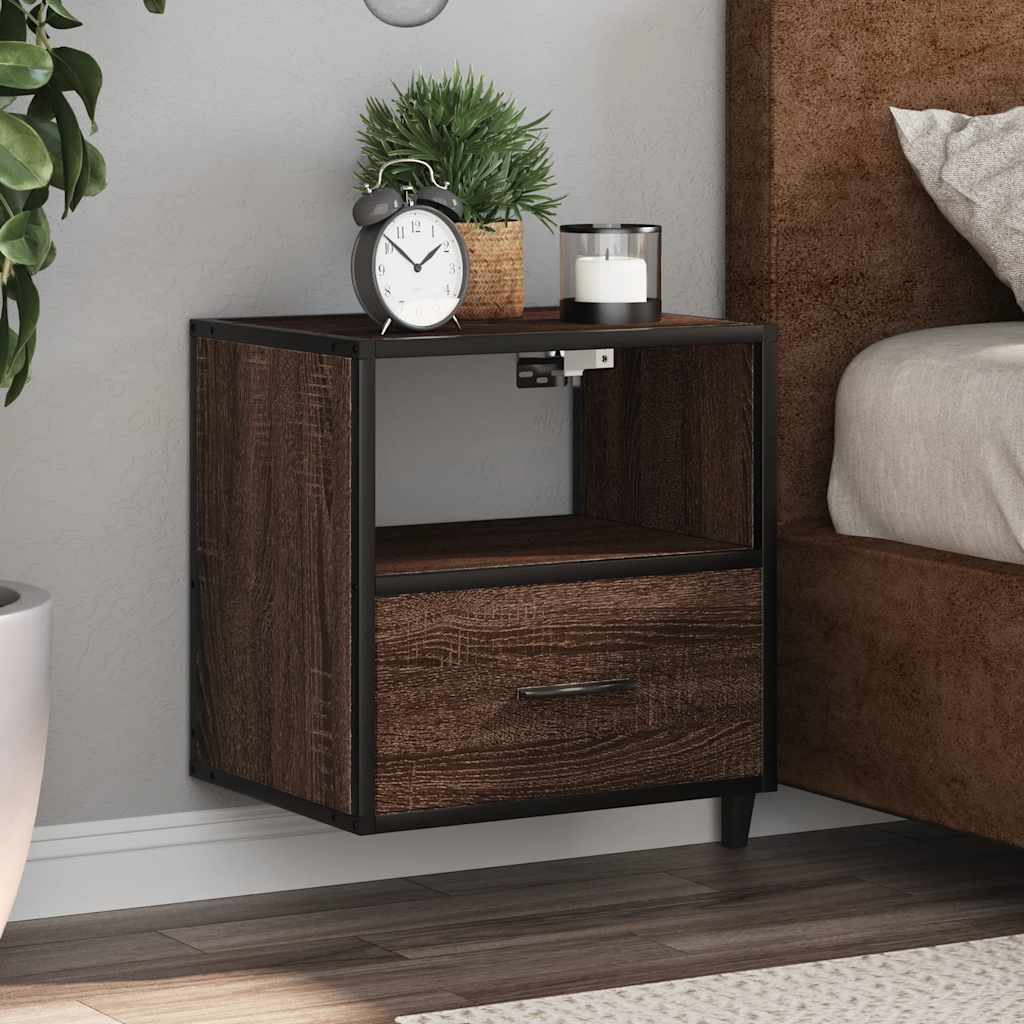 Veggmontert nattbord brun eik 40x31x39,5 cm