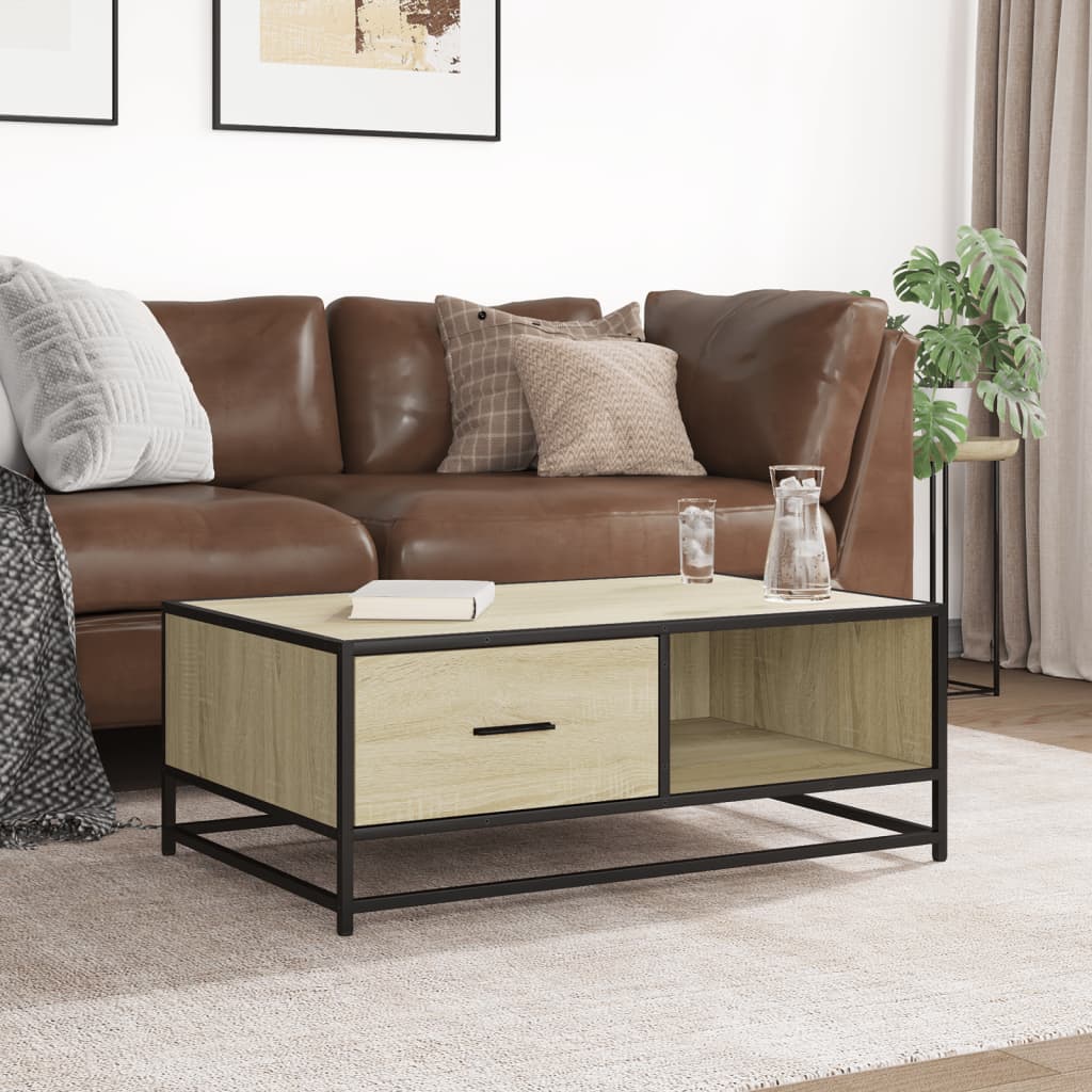 Salongbord sonoma eik 90x57x35 cm konstruert tre og metall