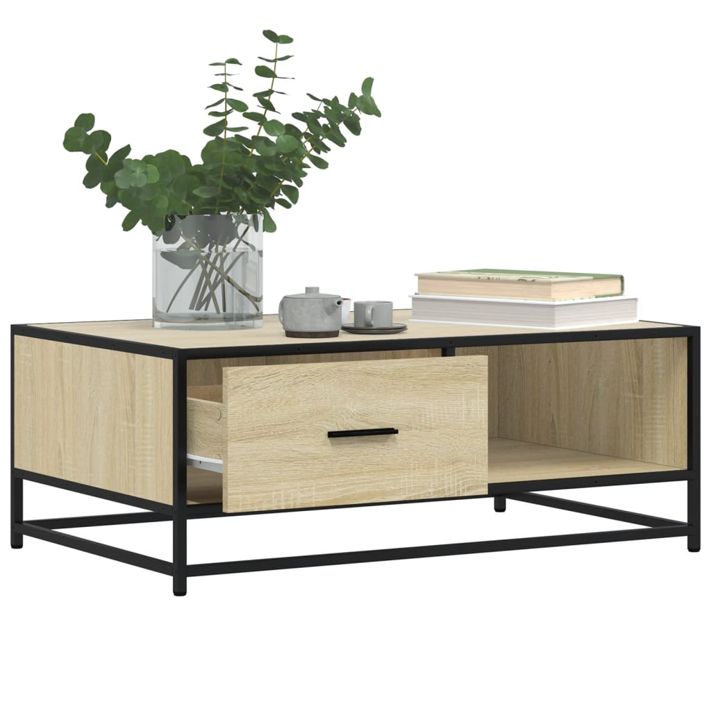 Salongbord sonoma eik 90x57x35 cm konstruert tre og metall