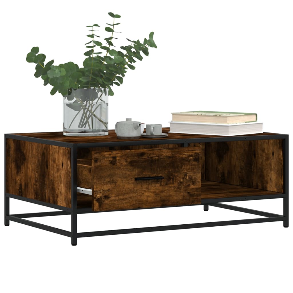 Salongbord røkt eik 90x57x35 cm konstruert tre og metall