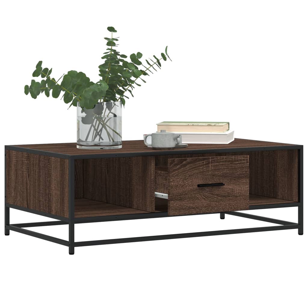Salongbord brun eik 100x57x35 cm konstruert tre og metall