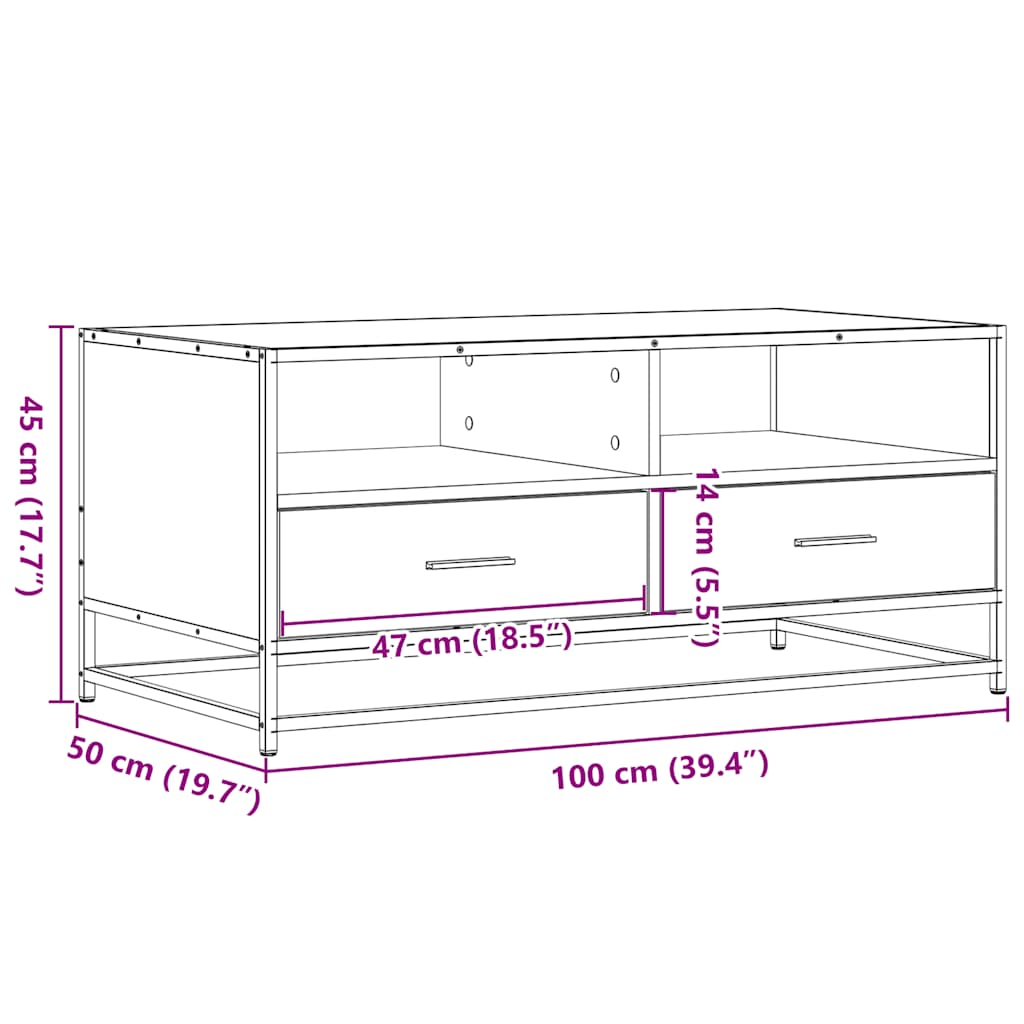 Salongbord svart 100x50x45 cm konstruert tre og metall