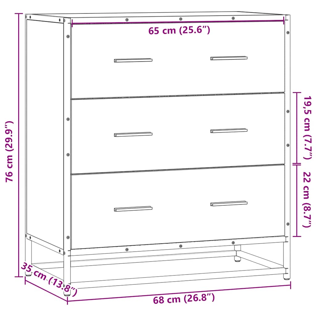 Skjenk svart 68x35x76 cm konstruert tre og metall