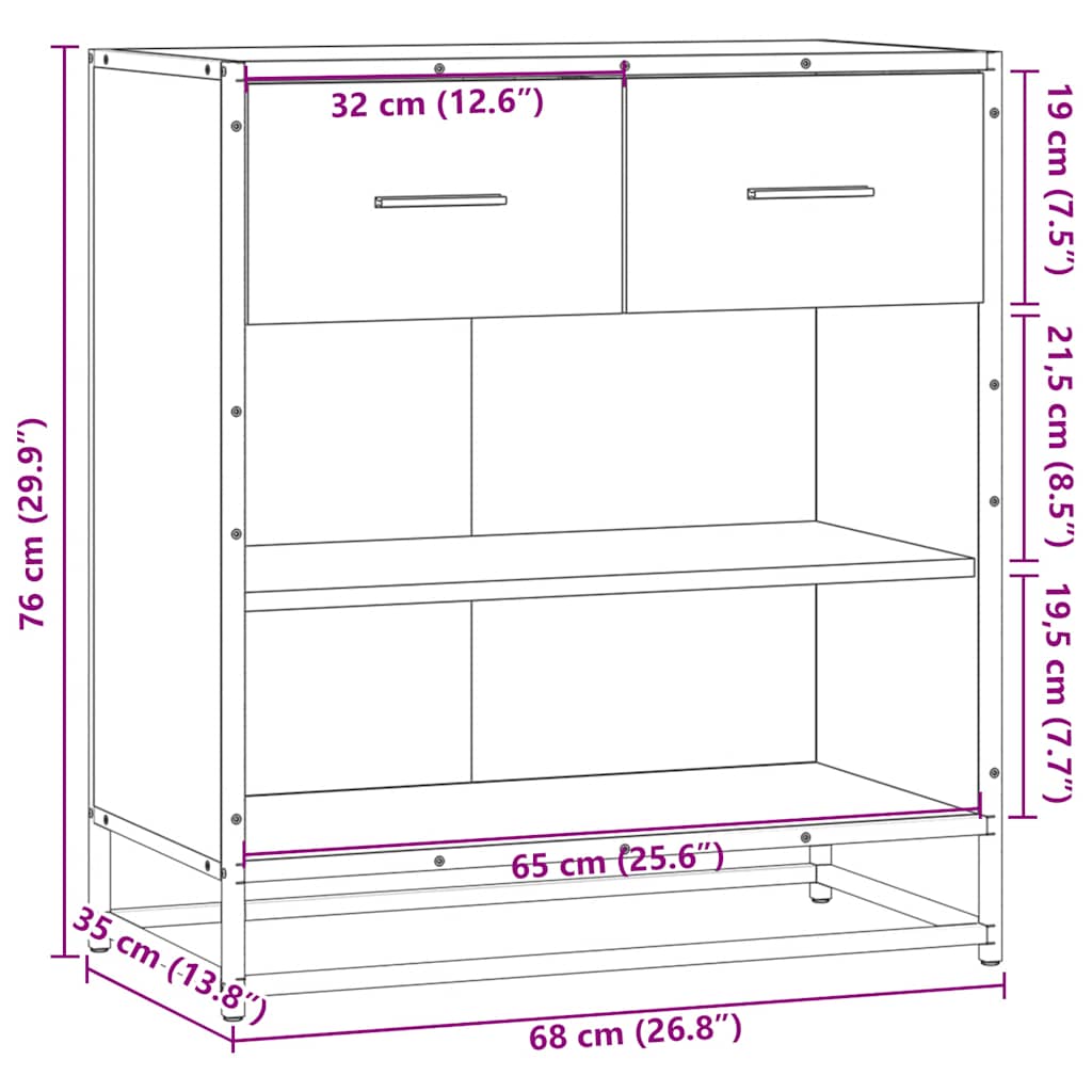 Skjenk brun eik 68x35x76 cm konstruert tre