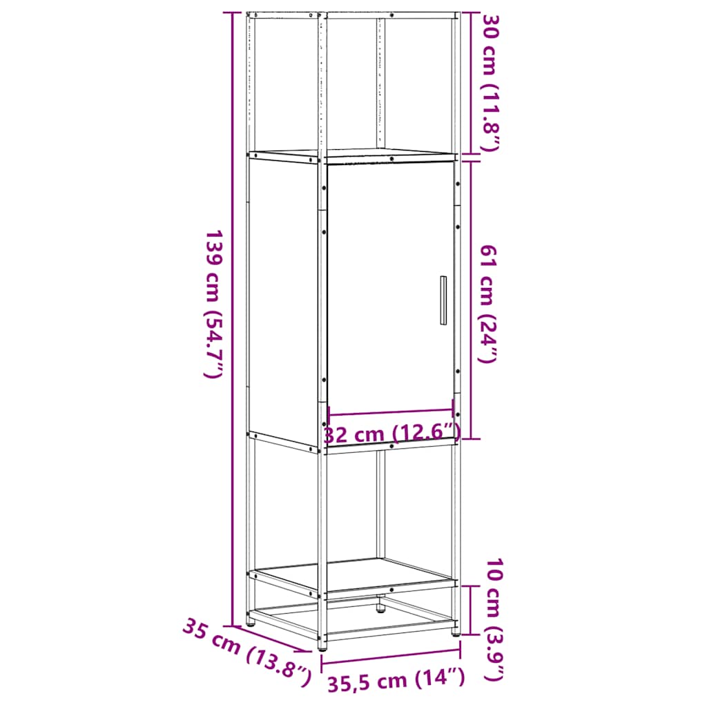 Highboard røkt eik 35,5x35x139 cm konstruert tre og metall