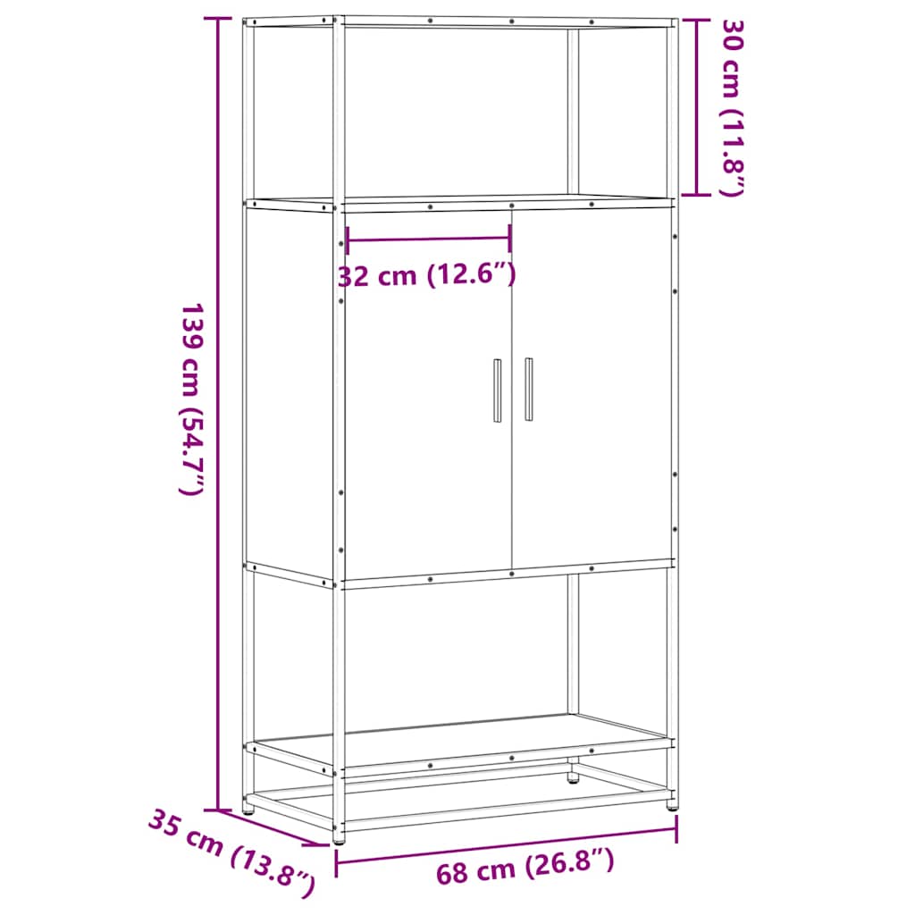 Highboard sonoma eik 68x35x139 cm konstruert tre og metall