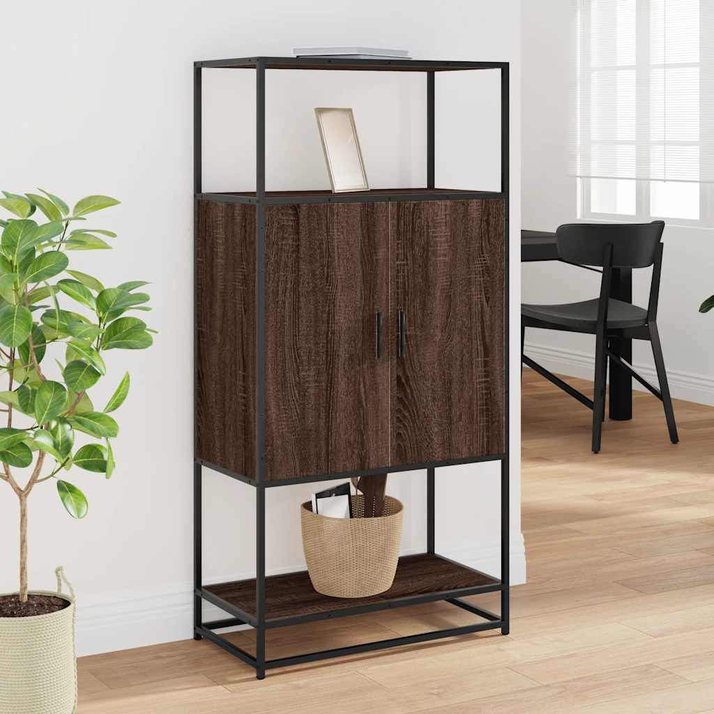 Highboard brun eik 68x35x139 cm konstruert tre og metall