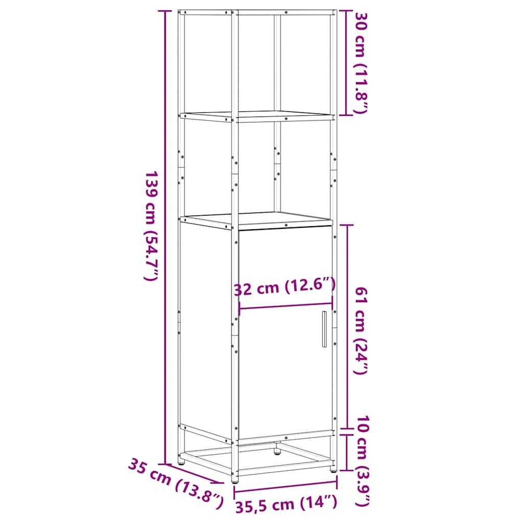 Highboard grå sonoma 35,5x35x139 cm konstruert tre og metall