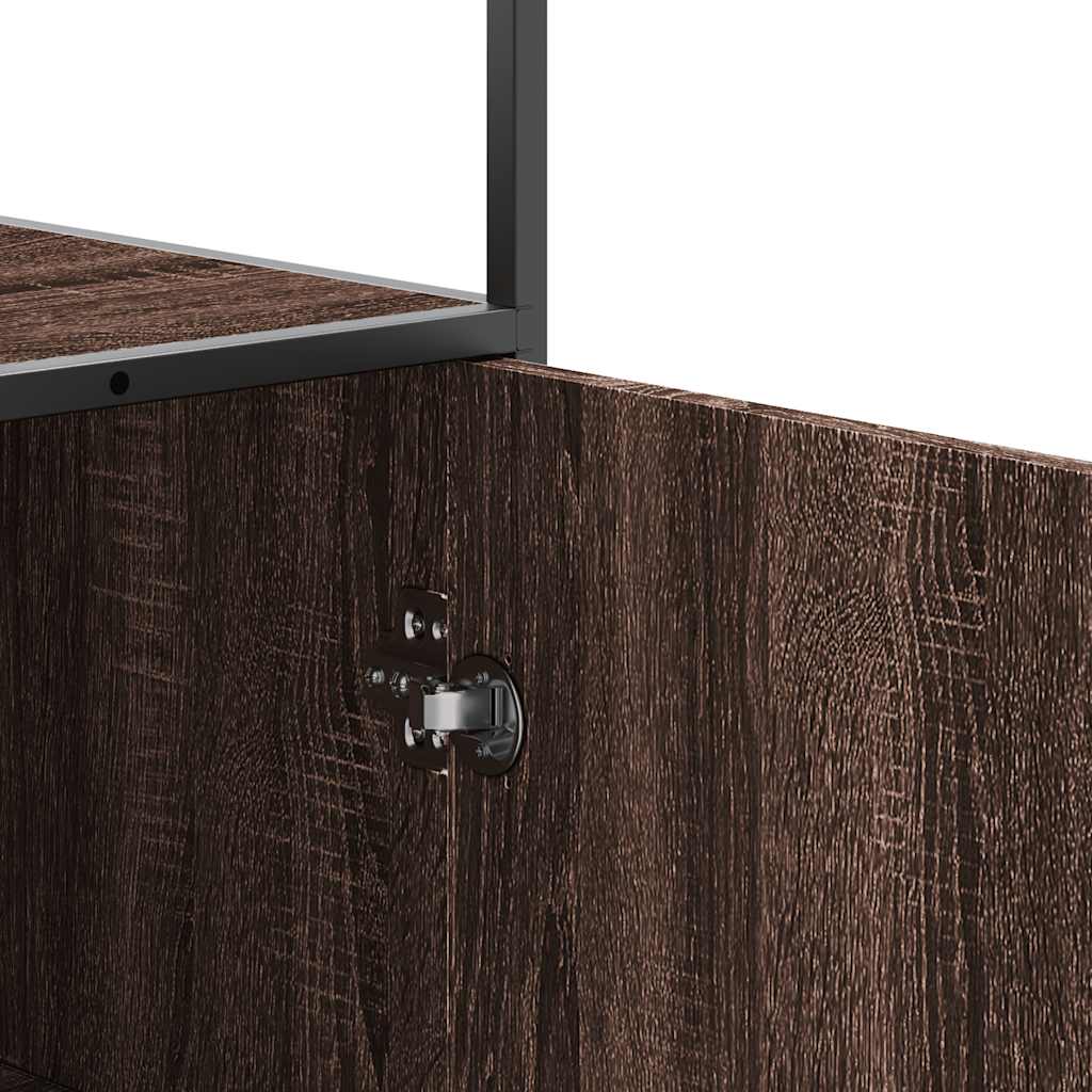 Highboard brun eik 68x35x139 cm konstruert tre og metall