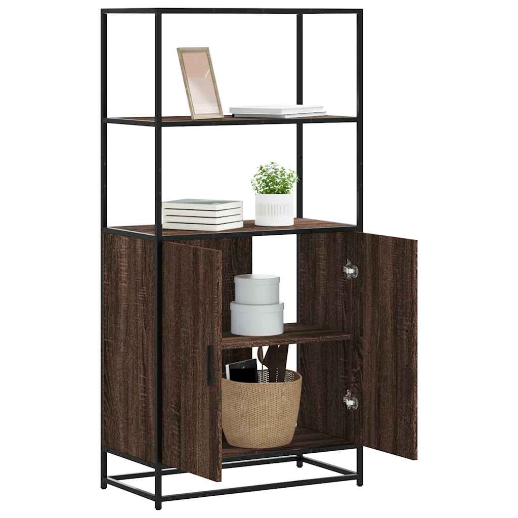 Highboard brun eik 68x35x139 cm konstruert tre og metall
