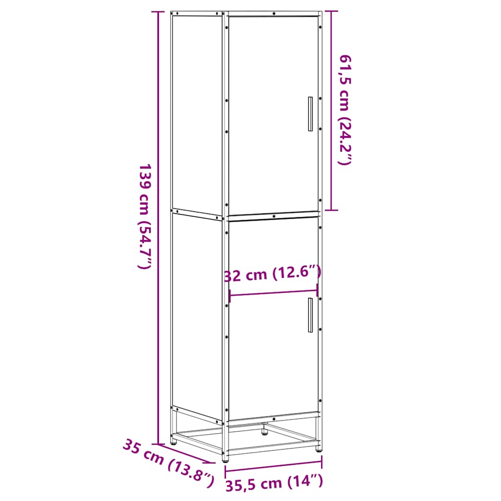 Highboard brun eik 35,5x35x139 cm konstruert tre og metall
