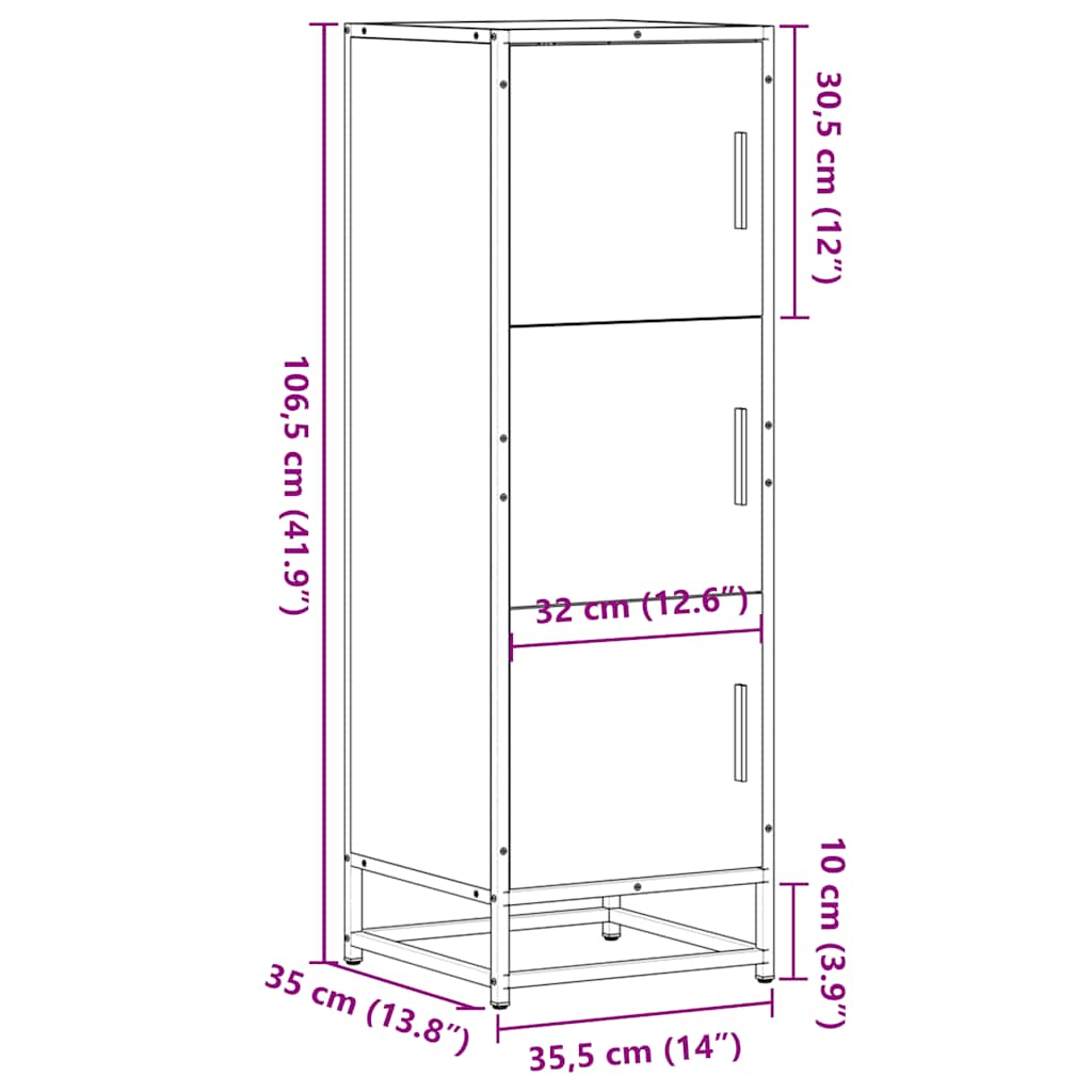 Highboard røkt eik 35,5x35x106,5 cm konstruert tre og metall