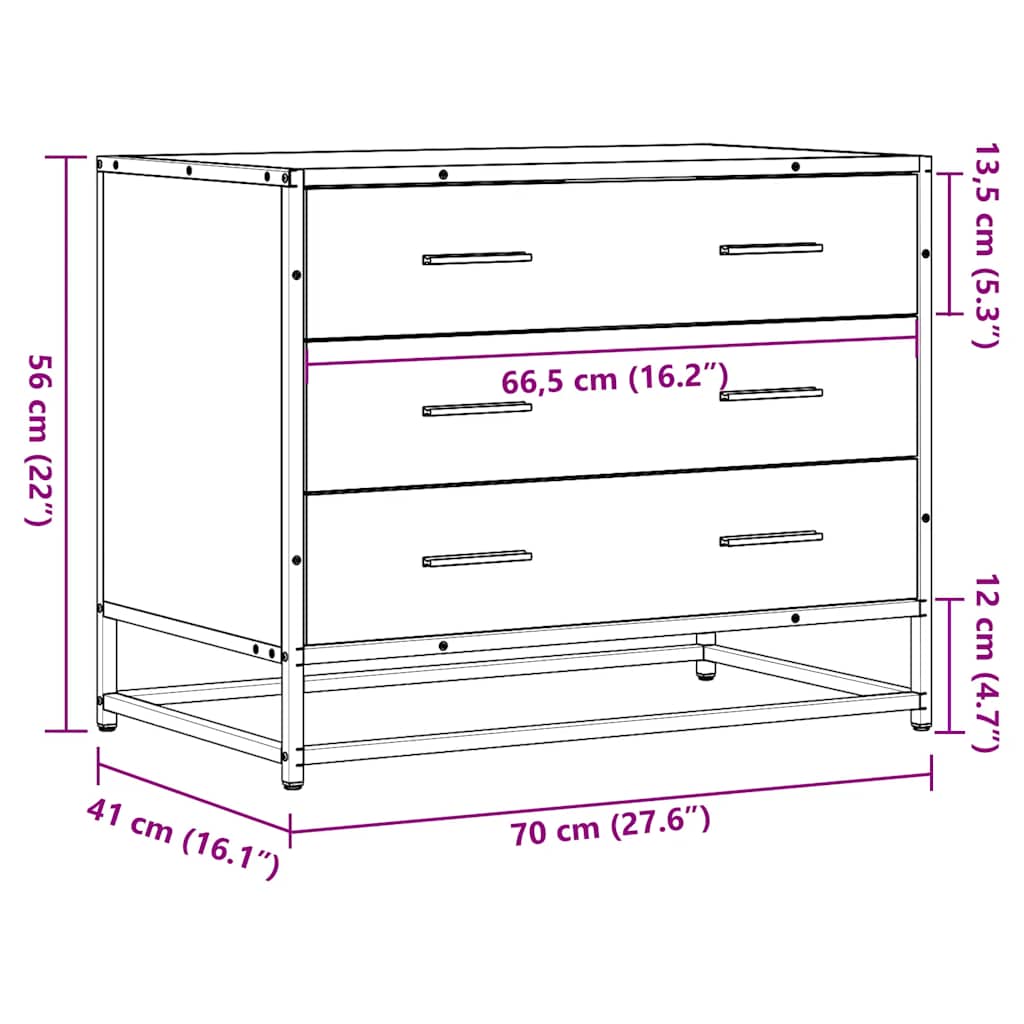 Kommode sonoma eik 70x41x56 cm konstruert tre