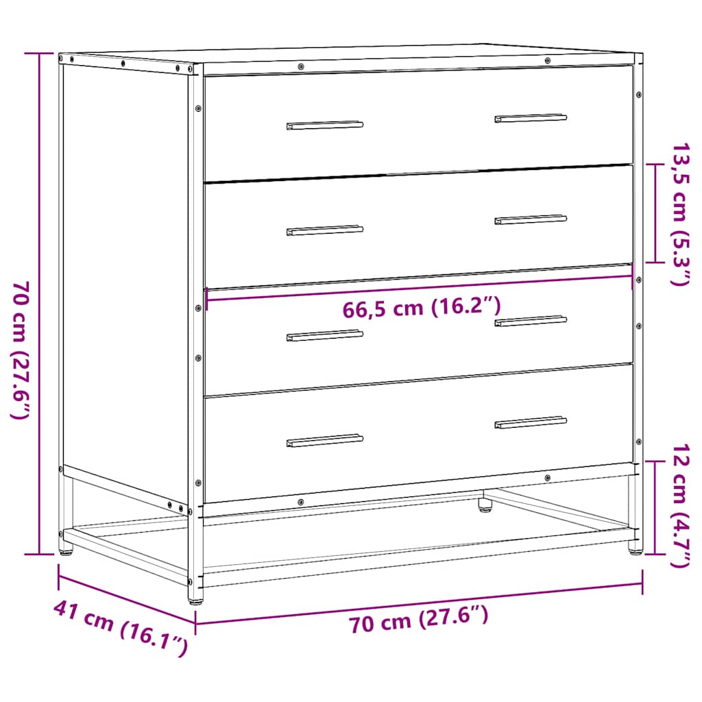 Kommode sonoma eik 70x41x70 cm konstruert tre