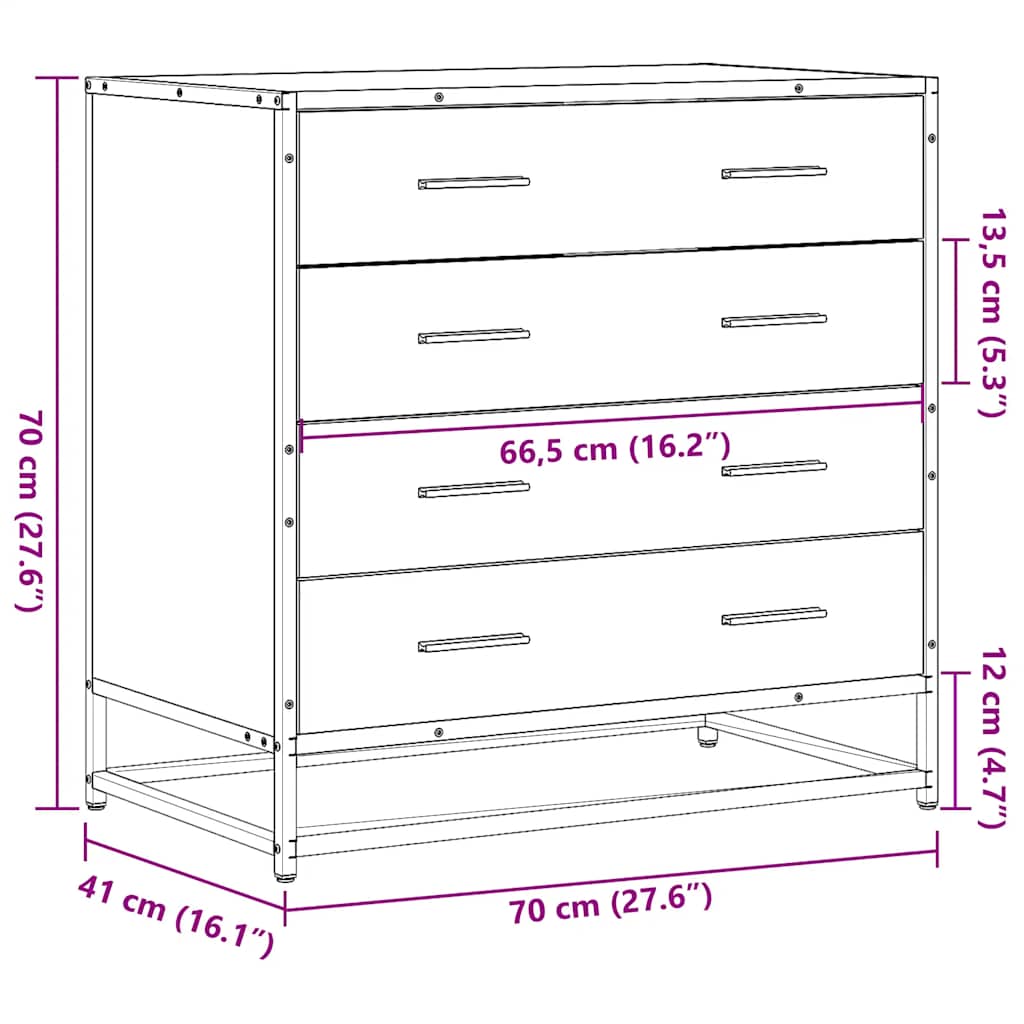Kommode grå sonoma 70x41x70 cm konstruert tre