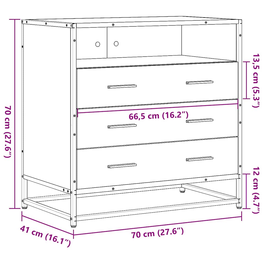 Kommode sonoma eik 70x41x70 cm konstruert tre