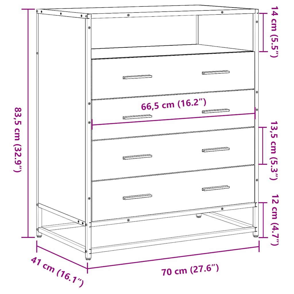 Kommode sonoma eik 70x41x83,5 cm konstruert tre