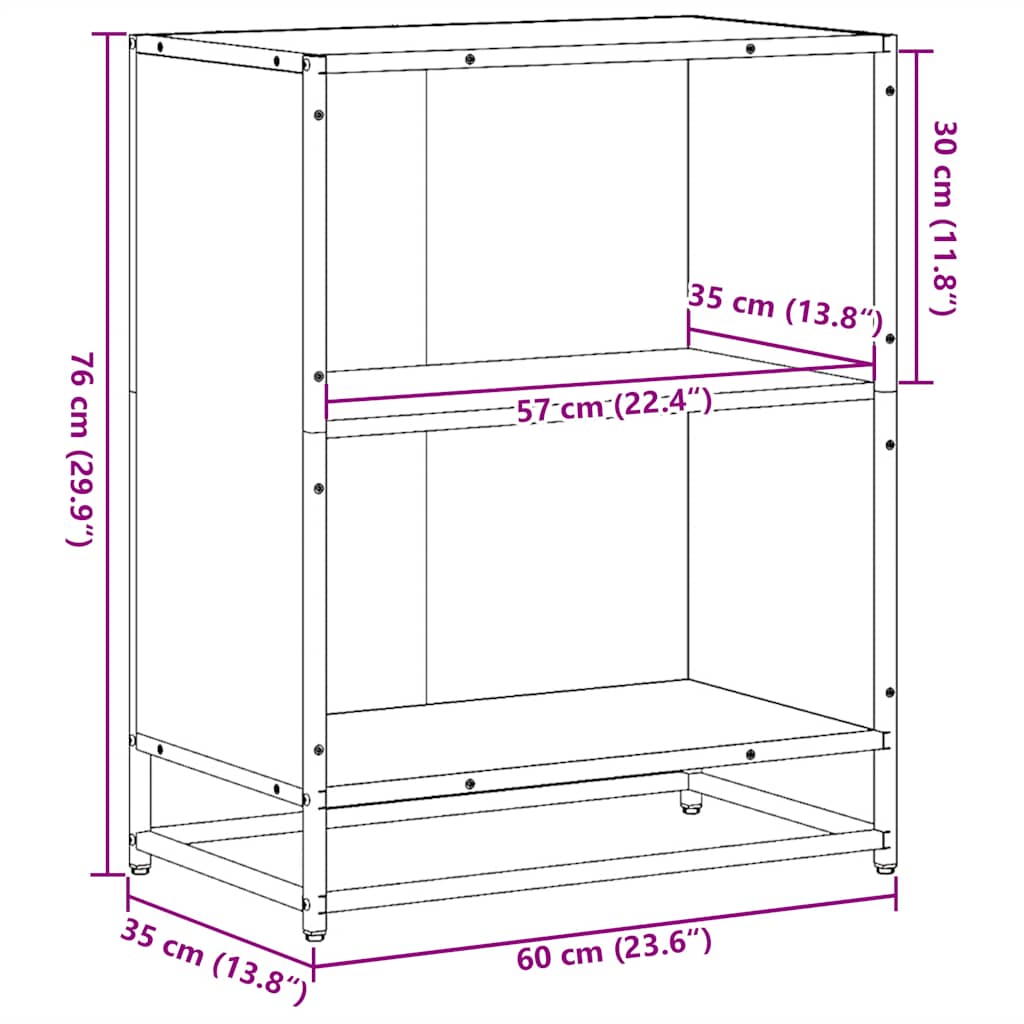 Bokhylle brun eik 60x35x76 cm konstruert tre