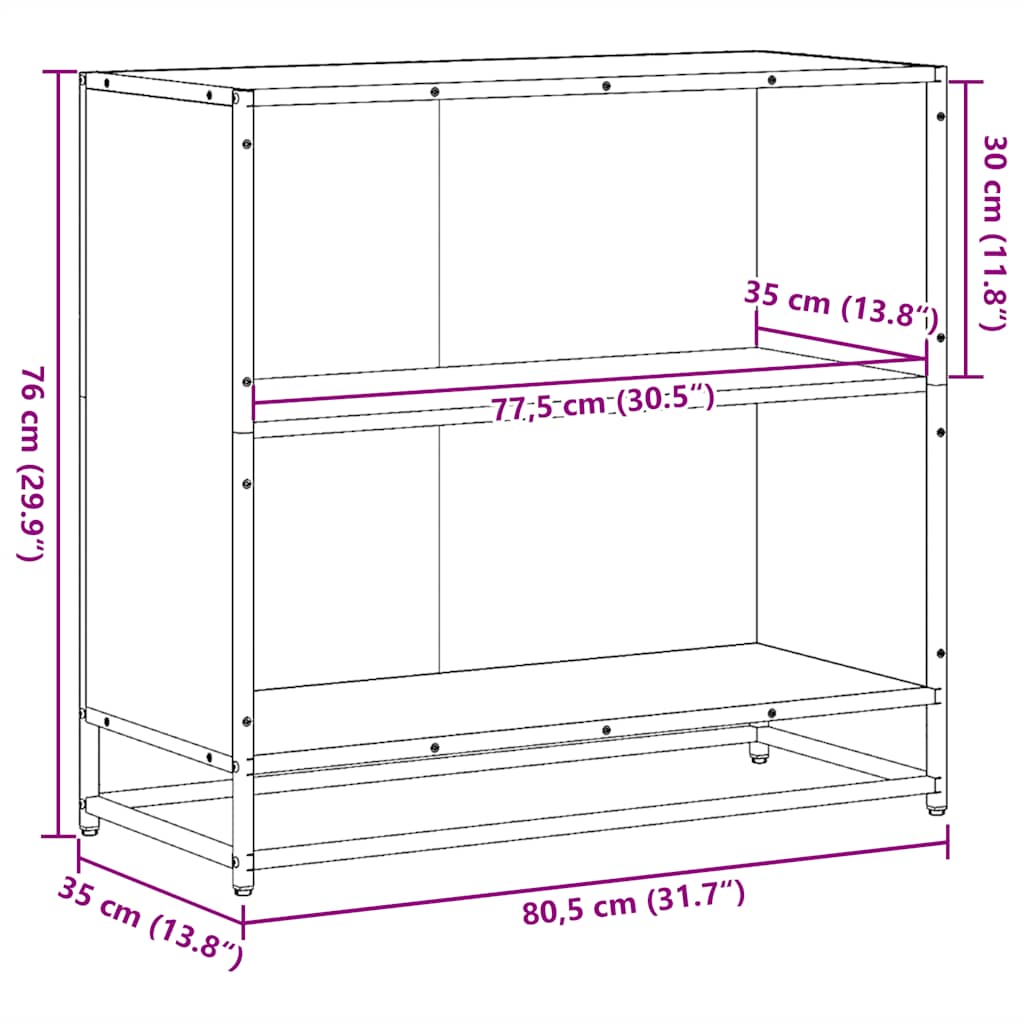 Bokhylle brun eik 80,5x35x76 cm konstruert tre