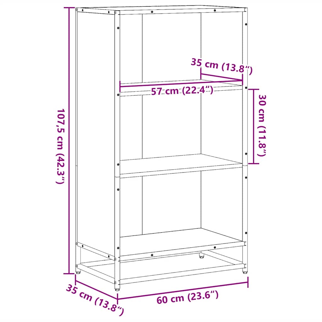Bokhylle svart 60x35x107,5 cm konstruert tre