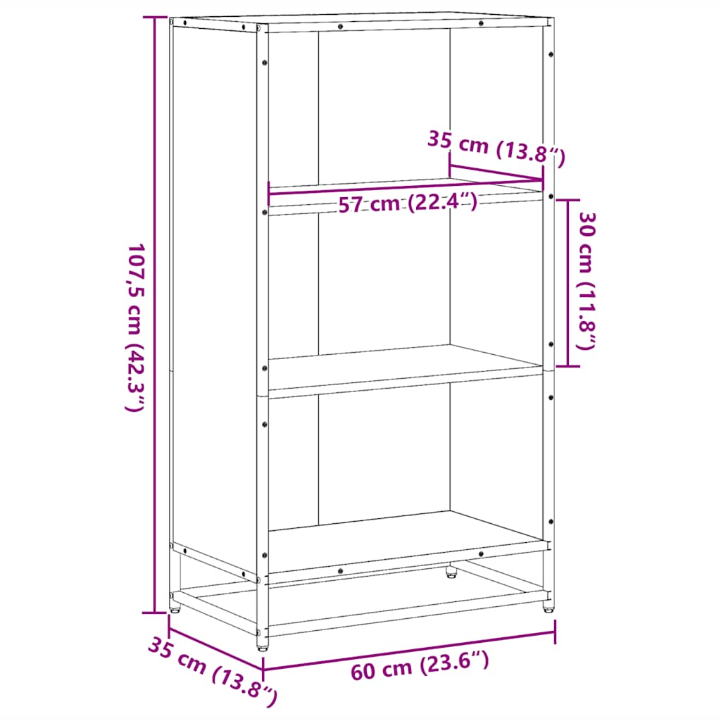 Bokhylle brun eik 60x35x107,5 cm konstruert tre