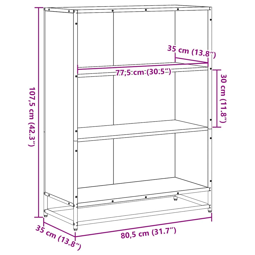 Bokhylle brun eik 80,5x35x107,5 cm konstruert tre