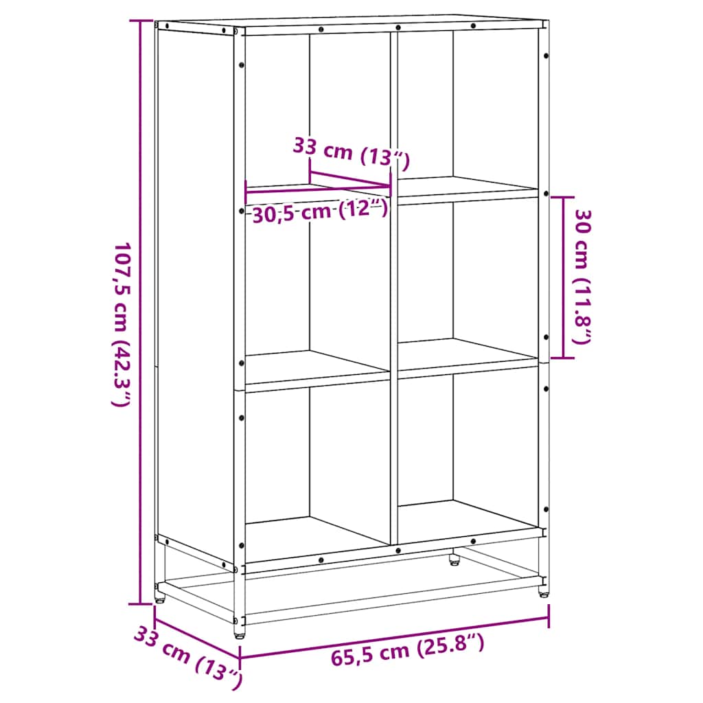 Bokhylle røkt eik 65,5x33x107,5 cm konstruert tre