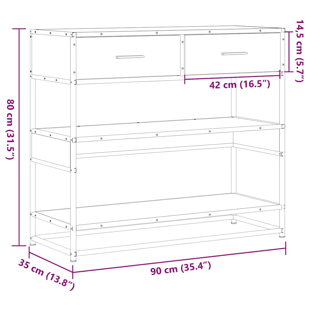 Konsollbord svart 90x35x80 cm konstruert tre