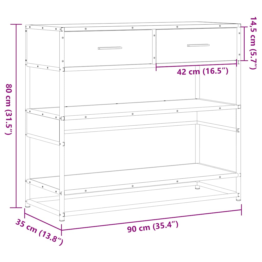 Konsollbord sonoma eik 90x35x80 cm konstruert tre